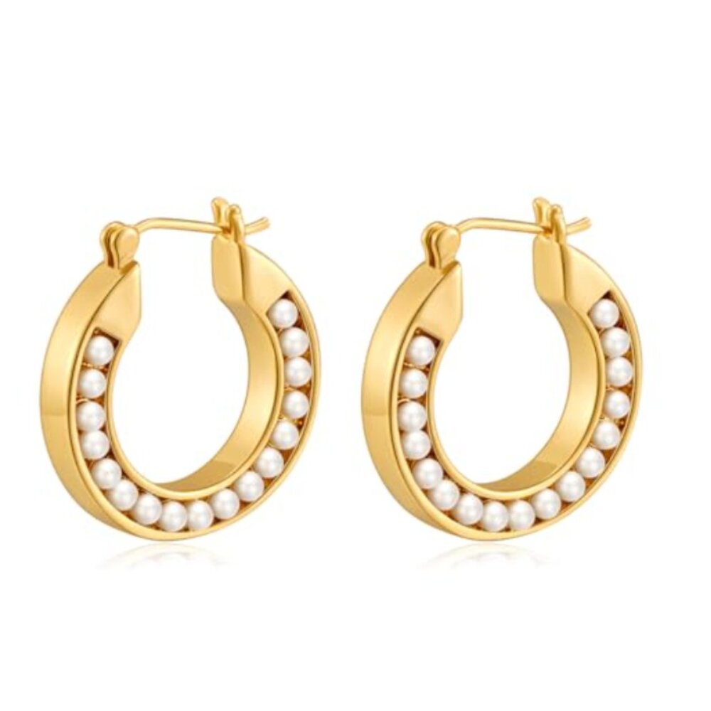 Pearl Hoop Earrings Gold Plated
